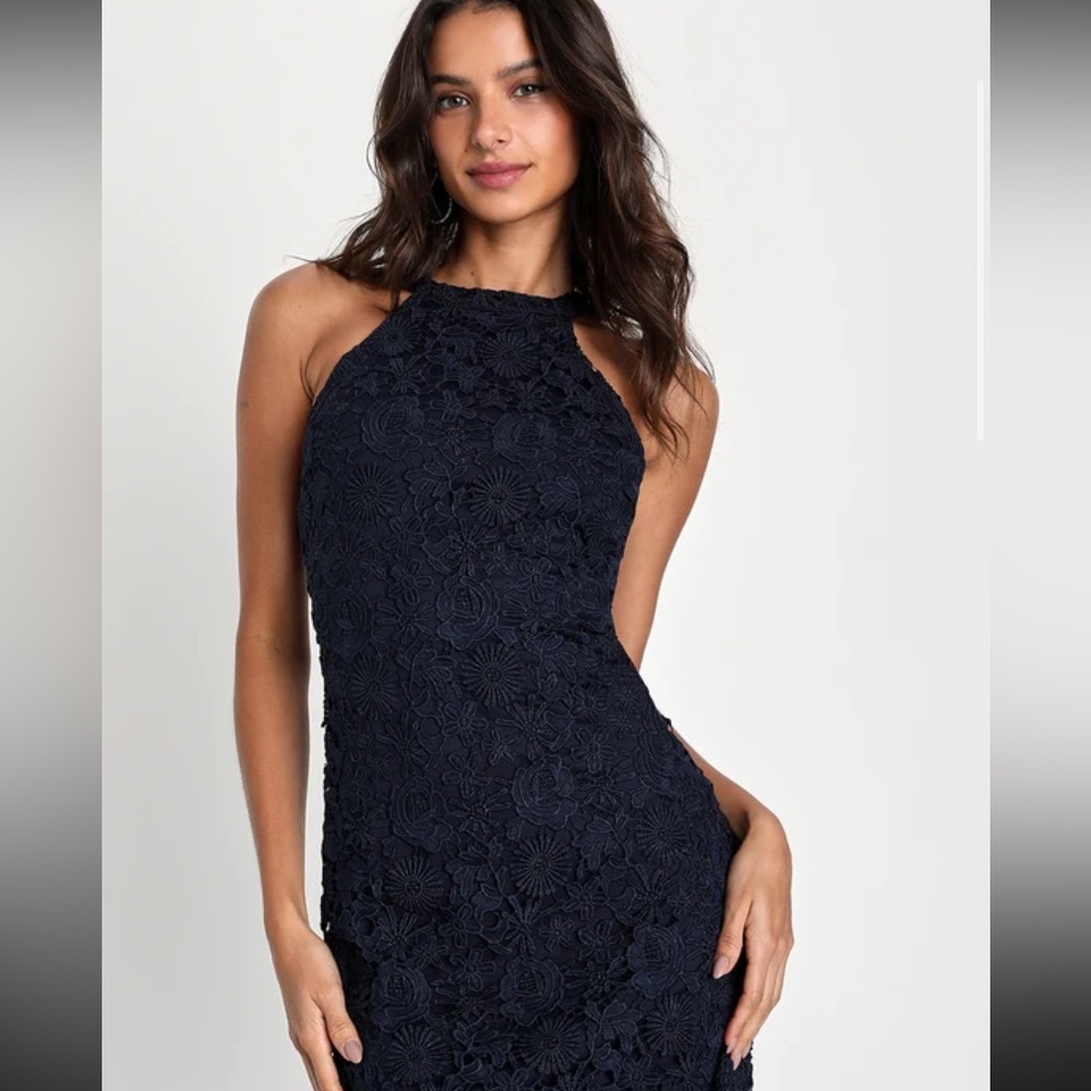 Lulus Love poem navy blue lace dress size S